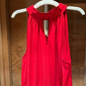 Red high neck blouse